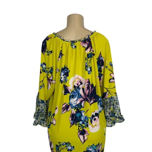 Susan Graver Floral Print Bell Sleeve Liquid Knit Tunic Top XL Boho Multicolor - Picture 7 of 10